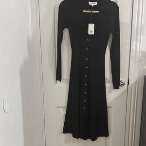 Lucky Brand Black Long Sleeve Button-Front Dress